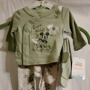 NWT Disney Baby 3 Piece Newborn Mickey Take Me Home Set-Green-(CVC92)